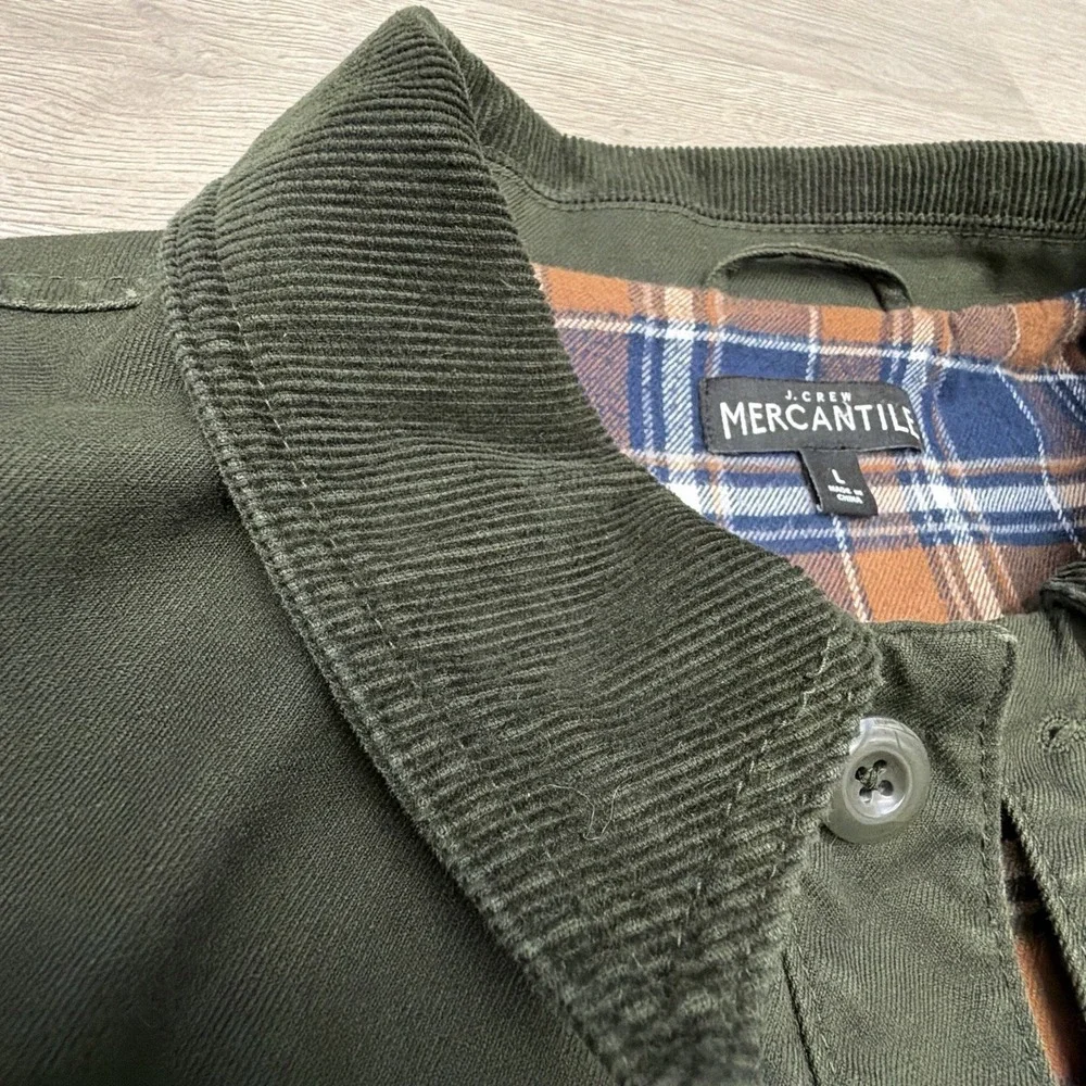 J. Crew Mercantile Chore Coat Barn Jacket Men L Lined Button Flap Pocket Green